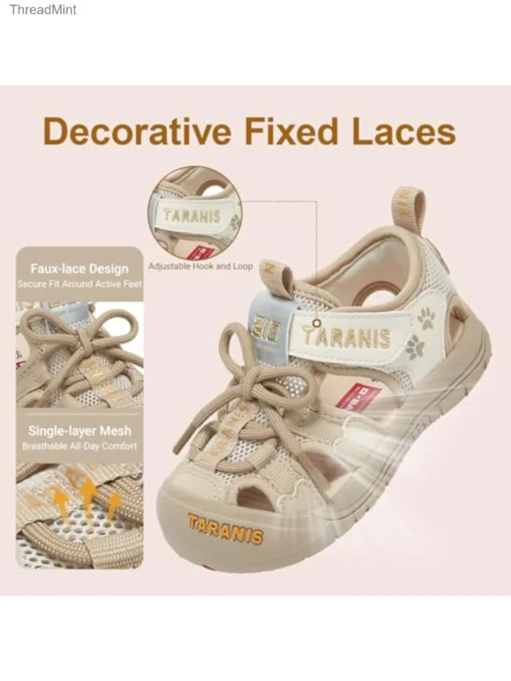 Toddler Closed Toe Sport Sandals Water Shoes Quick-Dry Mesh Non-Slip